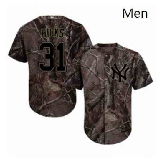 Mens Majestic New York Yankees 31 Aaron Hicks Authentic Camo Realtree Collection Flex Base MLB Jersey